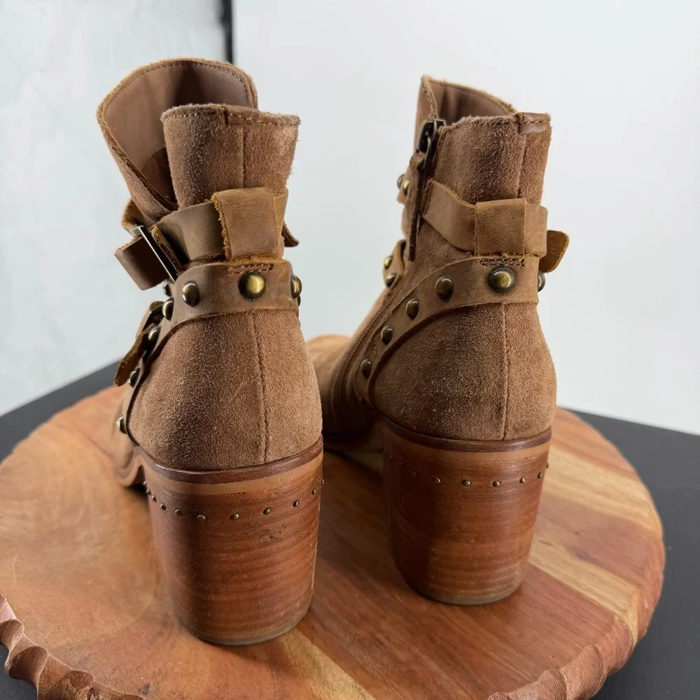 Nicole Shiri‎ Western Style Suede Stud Ankle Boots brown sz 8.5